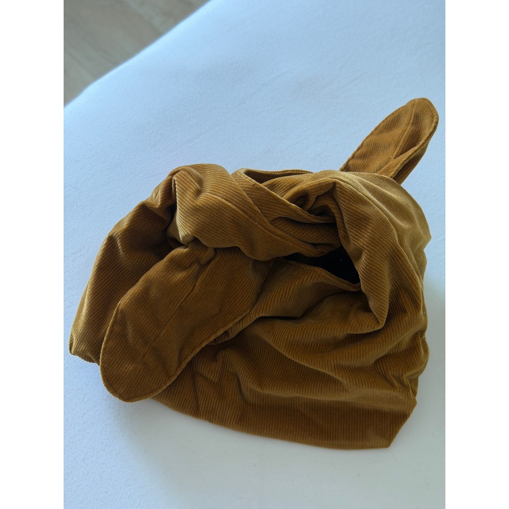 Merit Beauty Signature Knot Bag Mustard Yellow Corduroy Makeup Accessory Tote